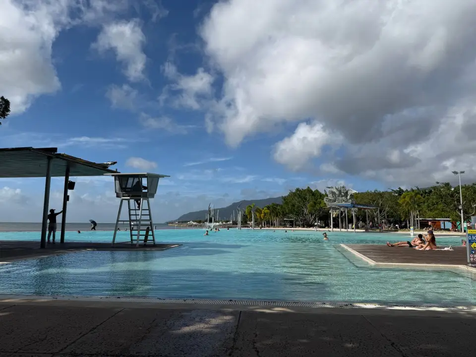 A saltwater lagoon and palms on a sunny tropical afternoon